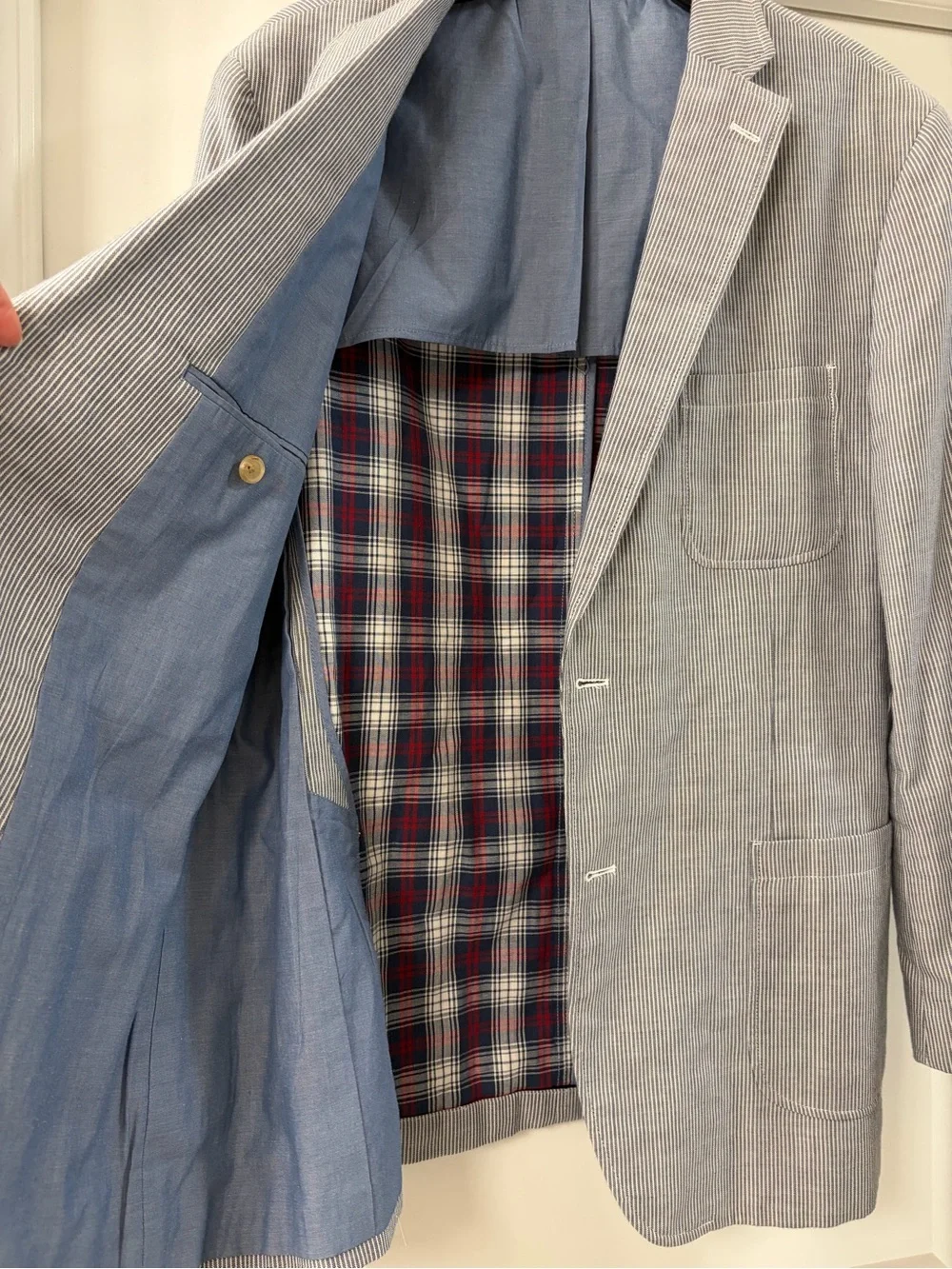 Ralph lauren 100% cotton blue blazer sport coat 42L pinstripe